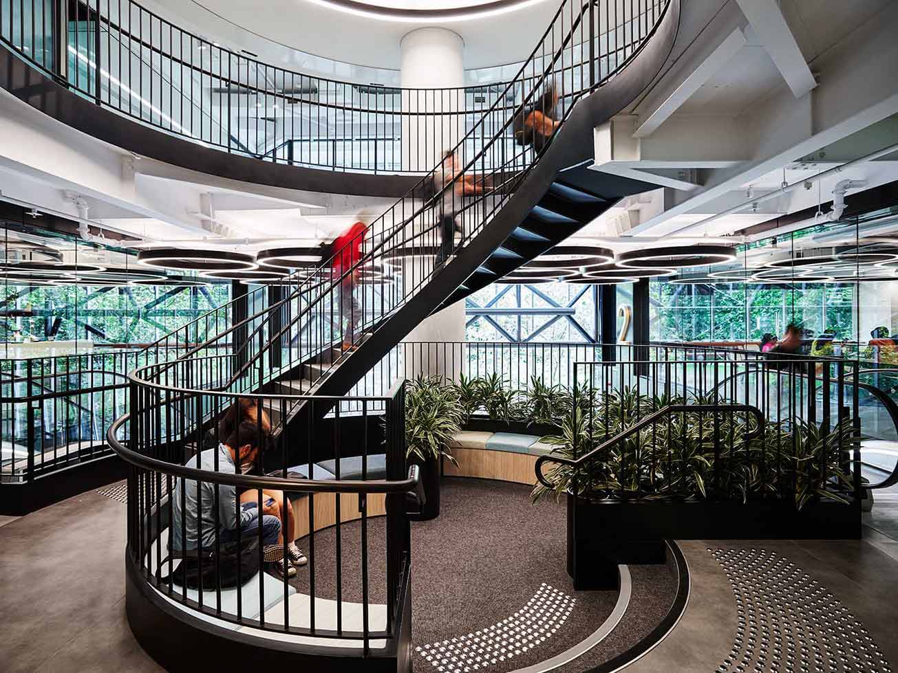 Bates-Smart-Navitas-Vertical-Campas-Hyde-park A photo of a spiral staircase.