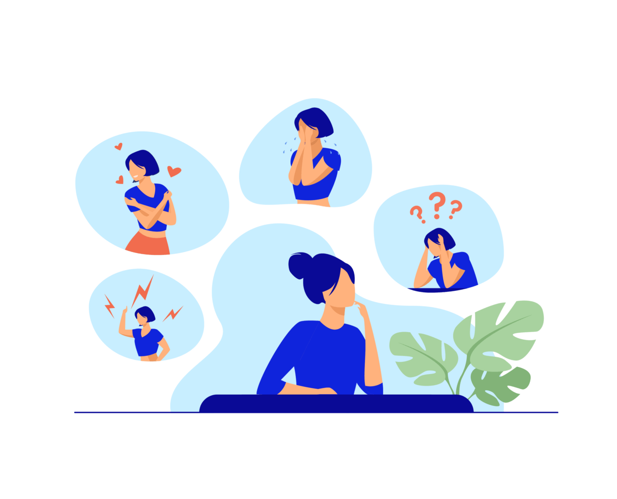 Illustration of person thinking about different emotions