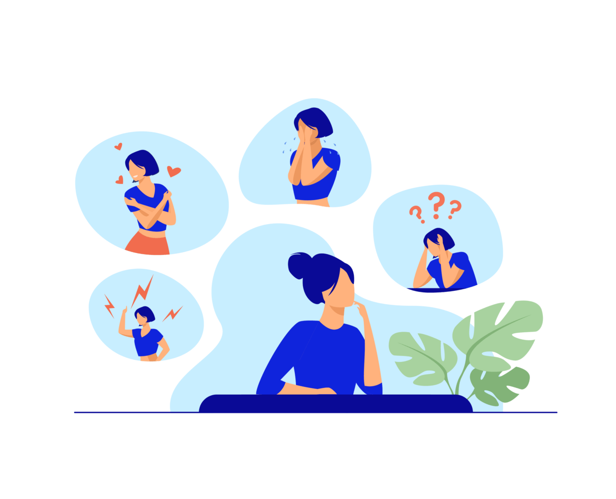 ACAP - 202108051134 - Lead Journey EDM Assets - Imposter Syndrome-01 Illustration of person thinking about different emotions
