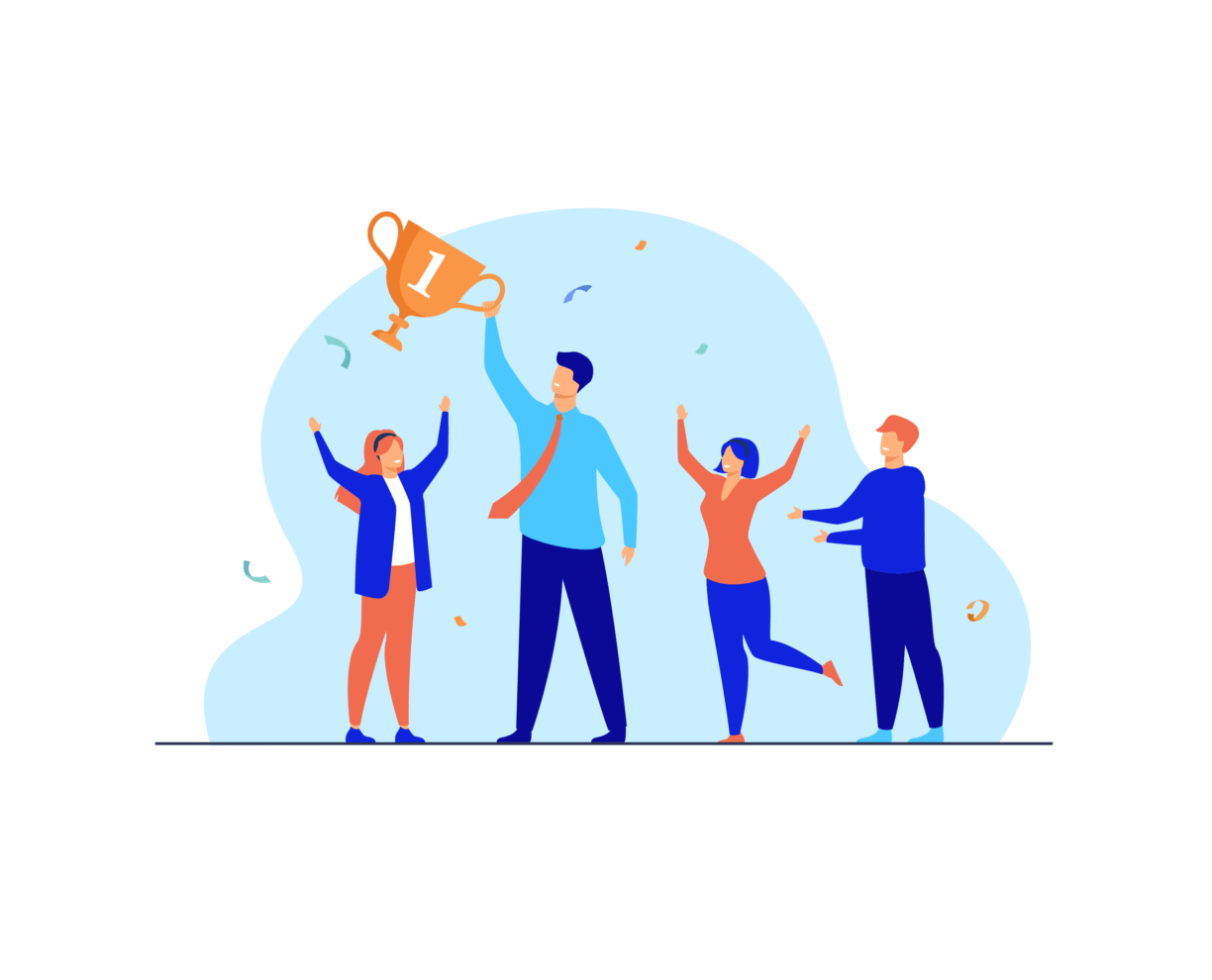ACAP - 202108051134 - Lead Journey EDM Assets - Imposter Syndrome-04 Image of four people celebrating with a trophy