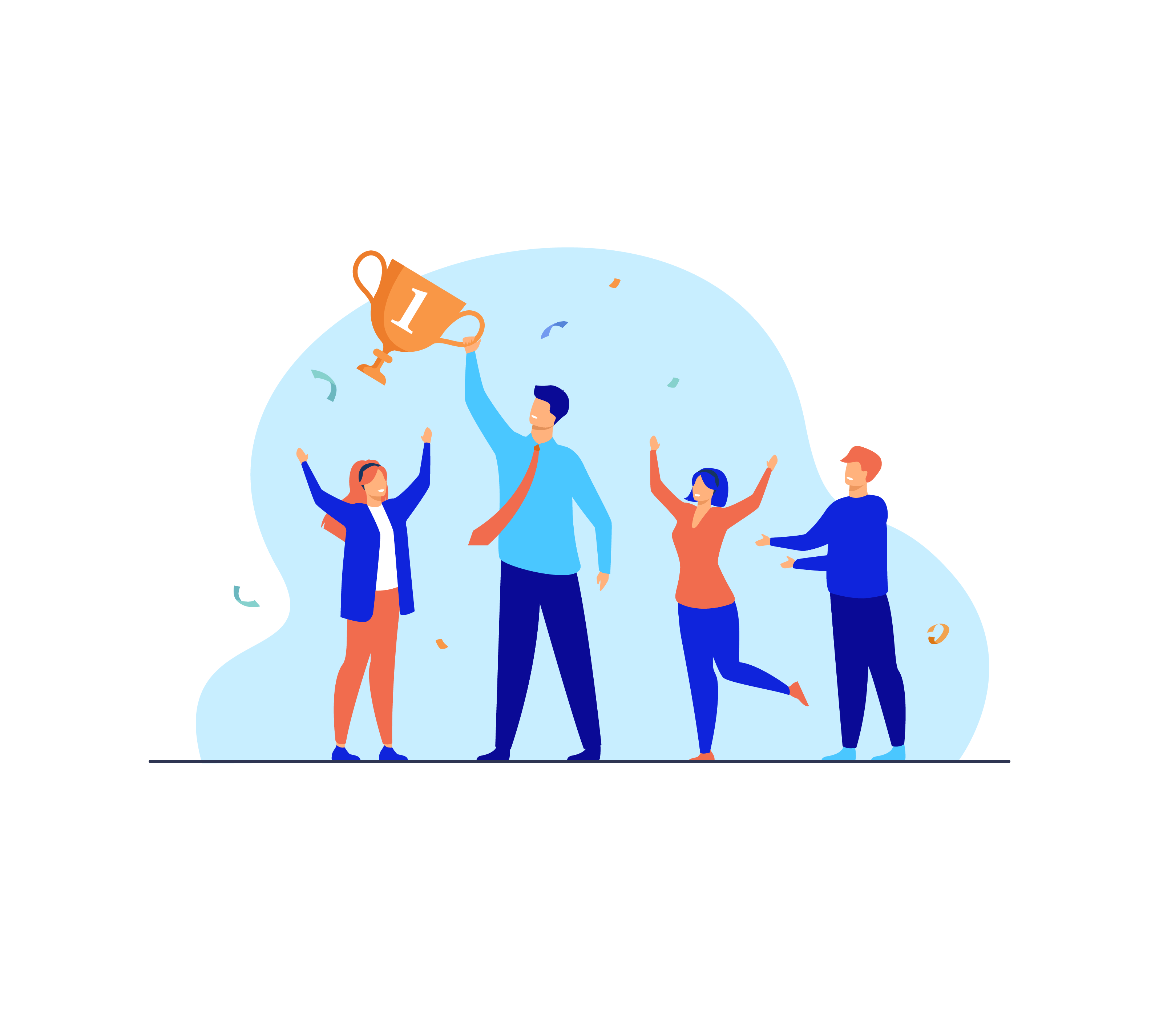 Imposter Syndrome Image of four people celebrating with a trophy