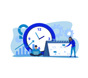 Illustration of people with a clock and calendar