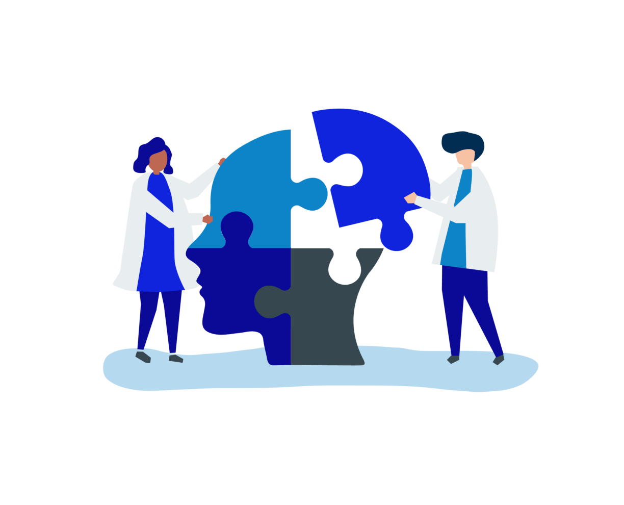 Psychology Illustration of two people doing a puzzle