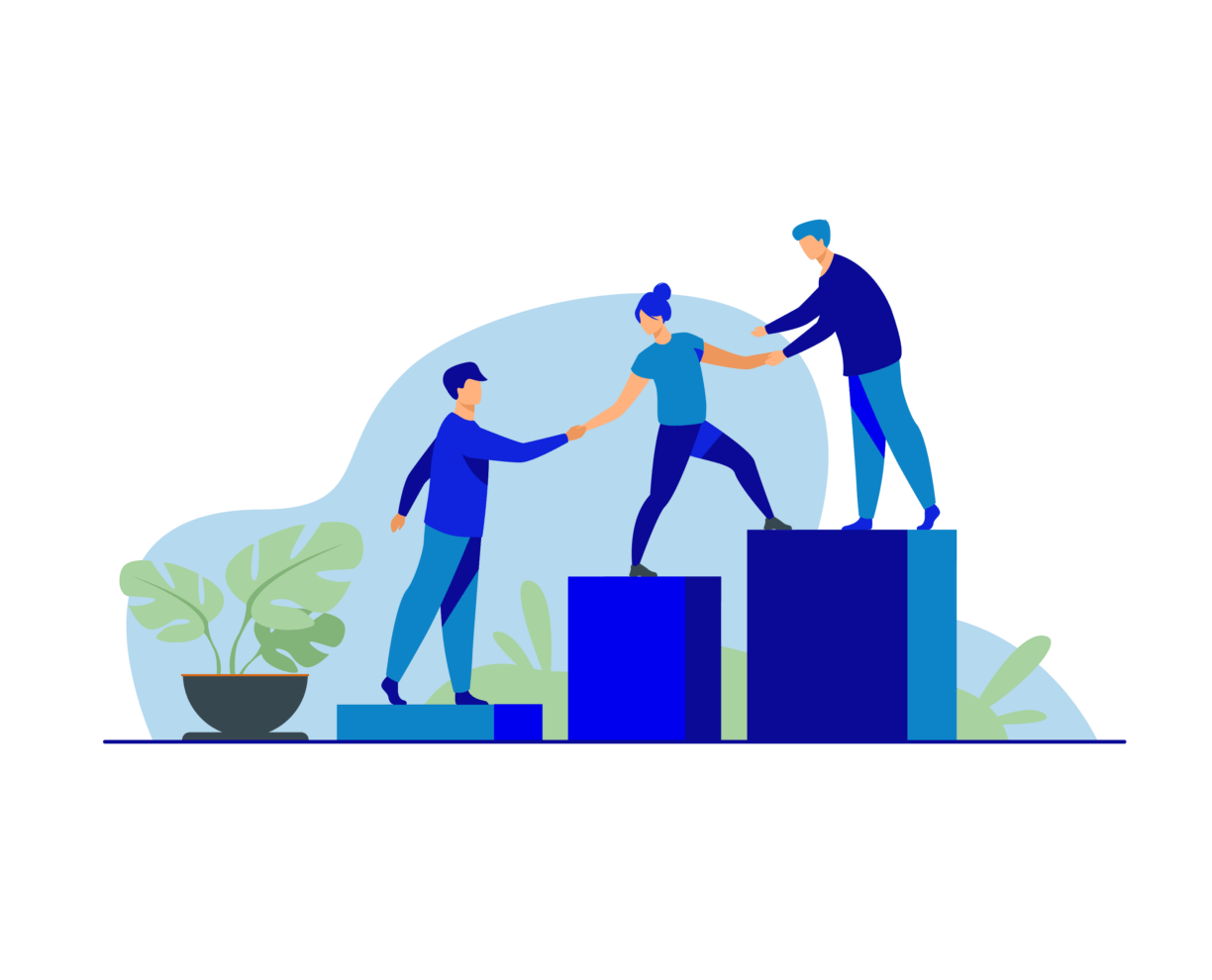 Social Work Illustration of three people helping each other