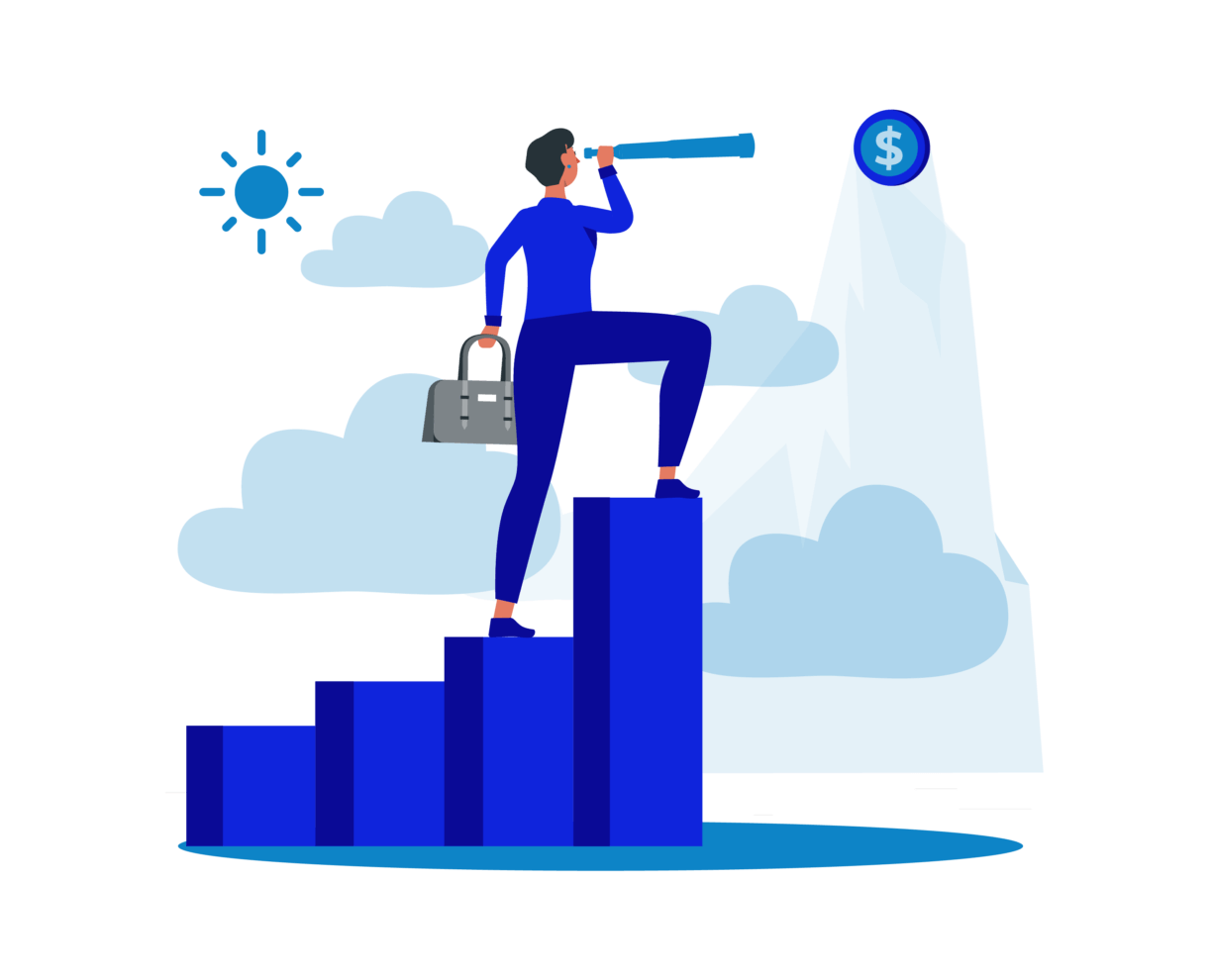 Explore your future Illustration of person climbing up to success