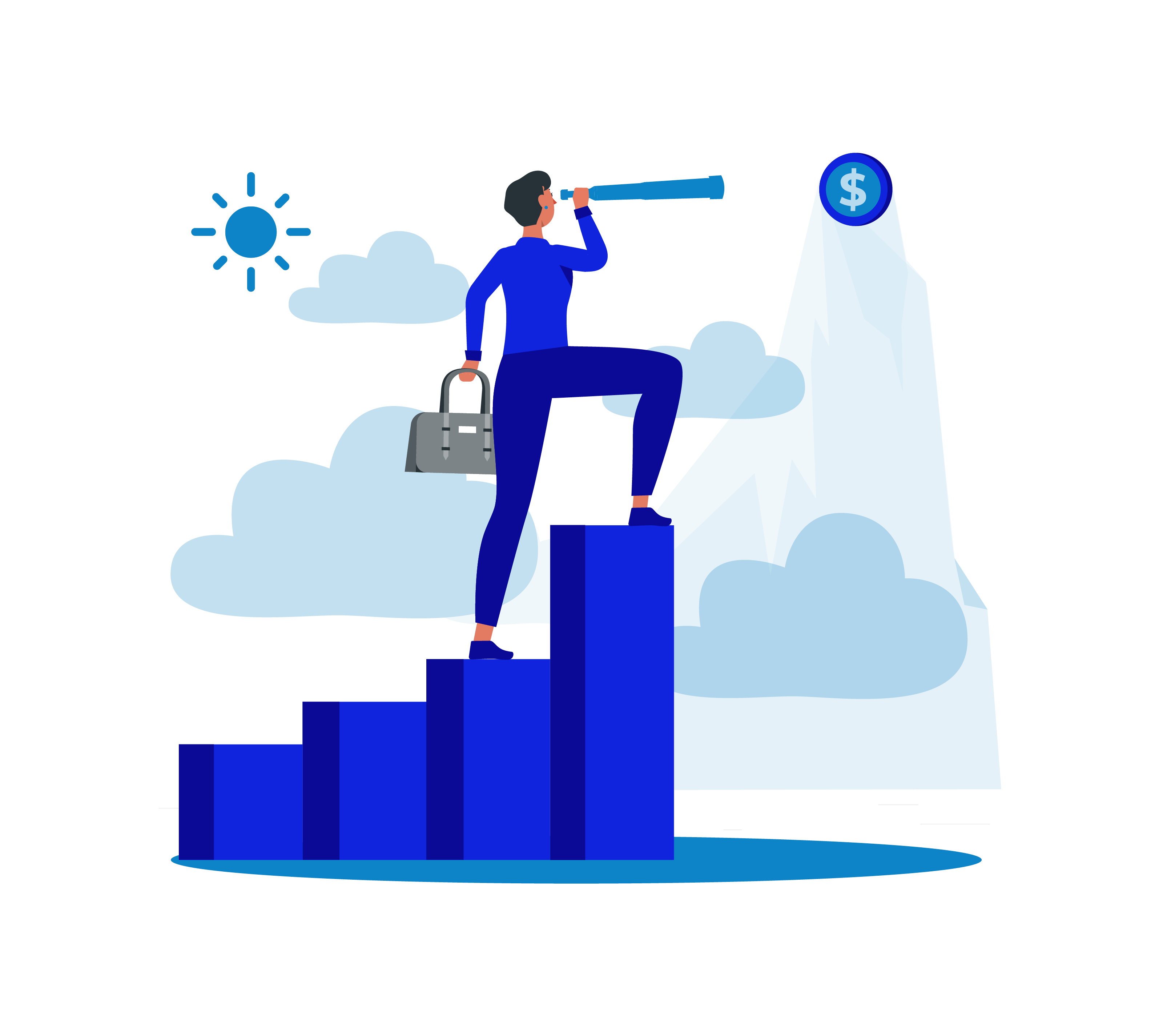 Illustration of person climbing up to success