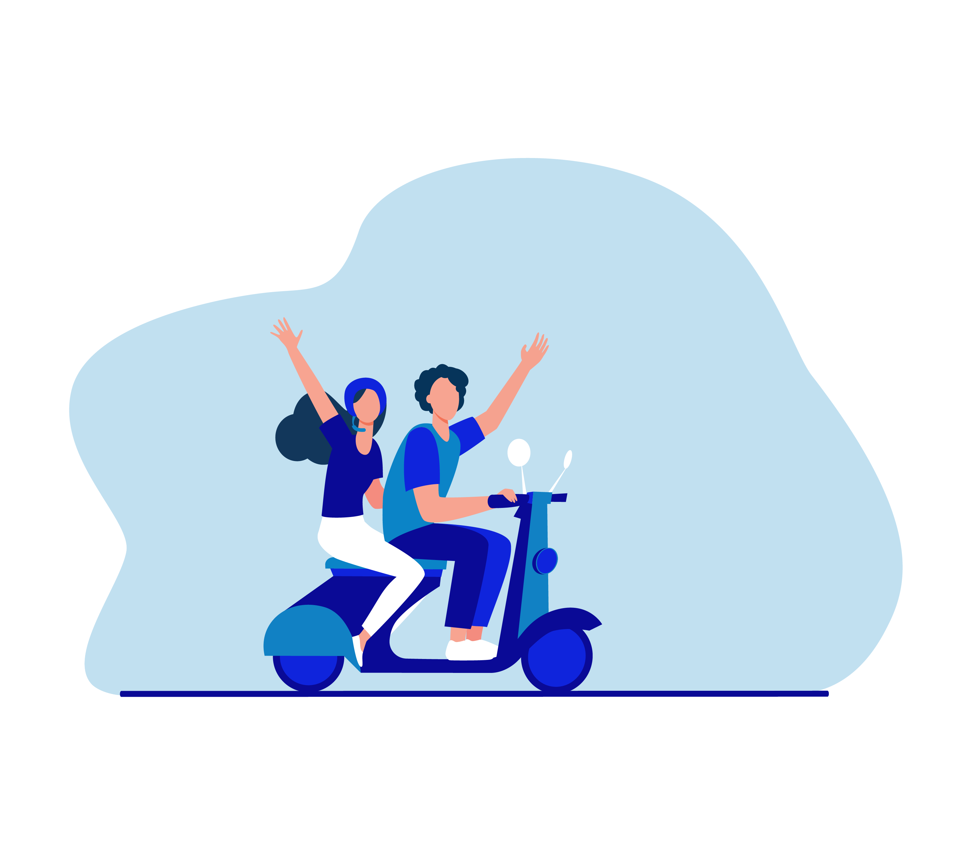 Illustration of people riding a scooter
