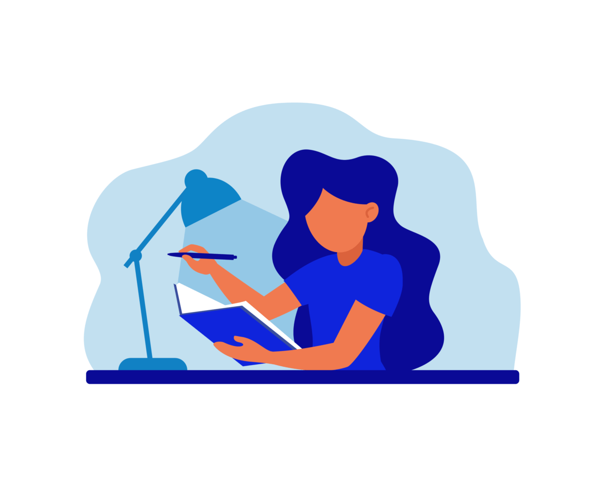 Illustration of a person writing in a book