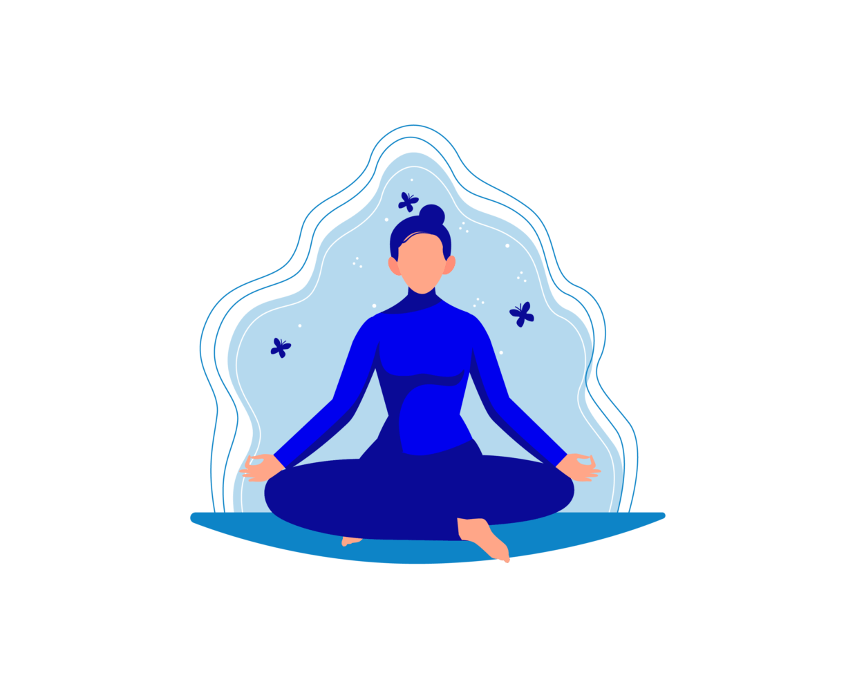 Illustration of person meditating wearing blue.