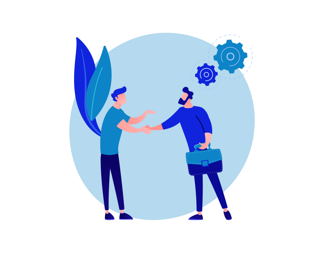 Illustration of two people shaking hands. in blue