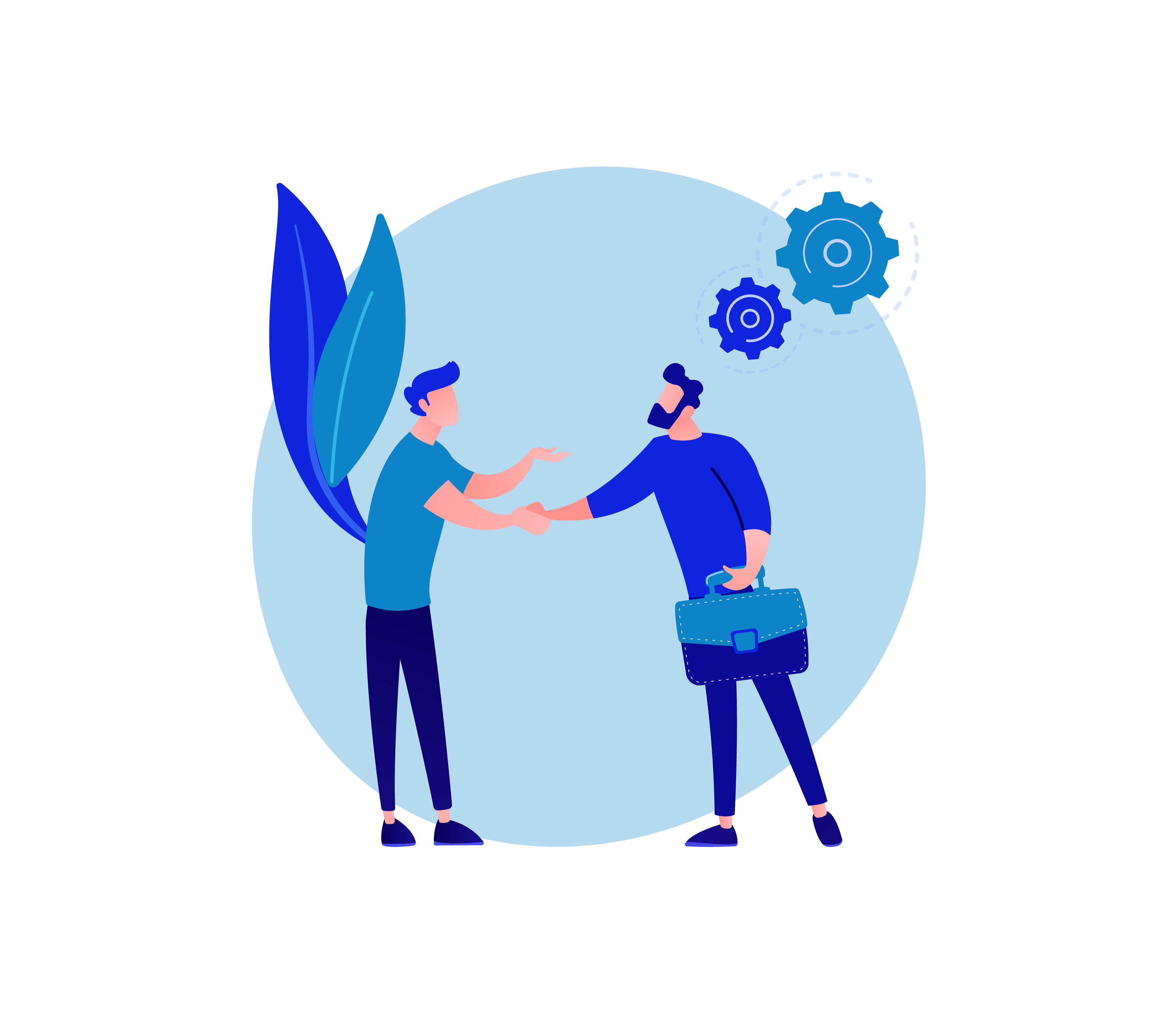 Illustration of two people shaking hands. in blue
