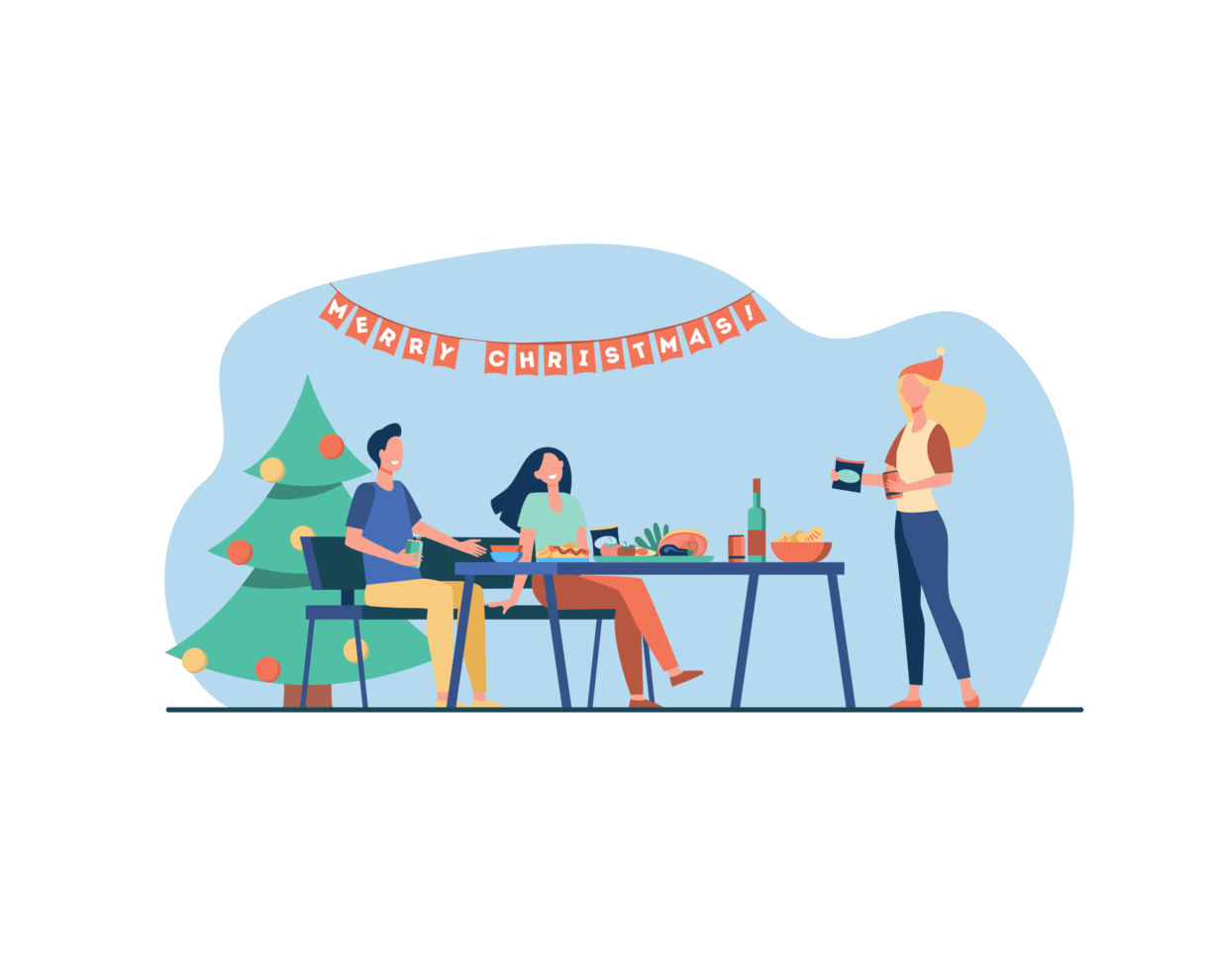 Illustration of people enjoying a Christmas feast