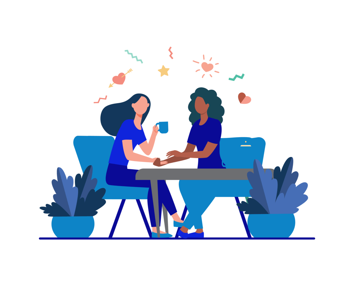 Illustration of two people catching up
