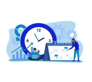 Illustration of people with a calendar and clock