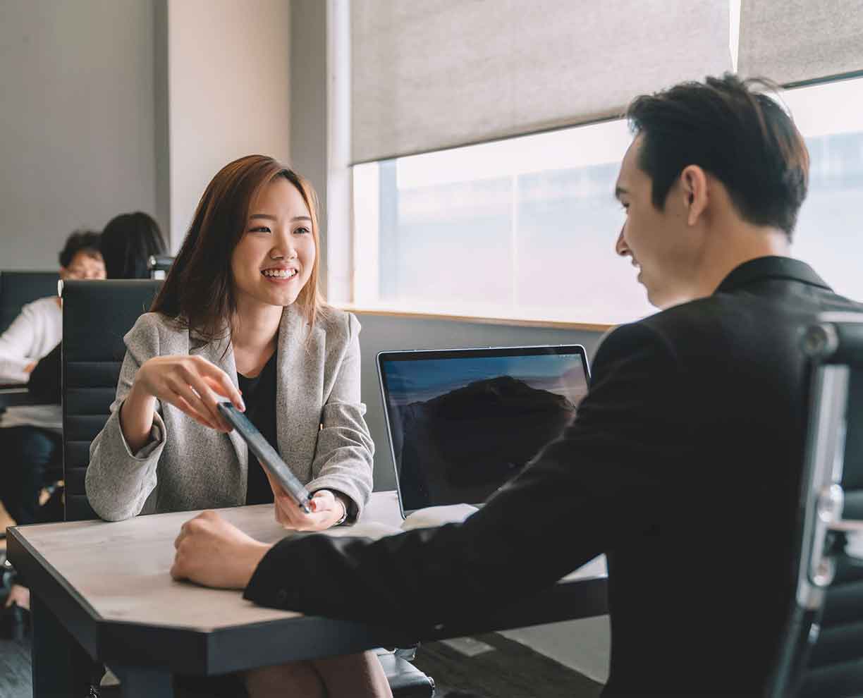 Man and woman having a meeting