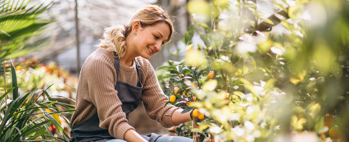 Woman gardening outside