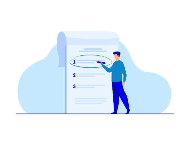 Digital illustration of person circling something on a page