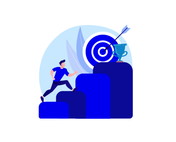 Illustration depicting a person climbing steps to reach their goals