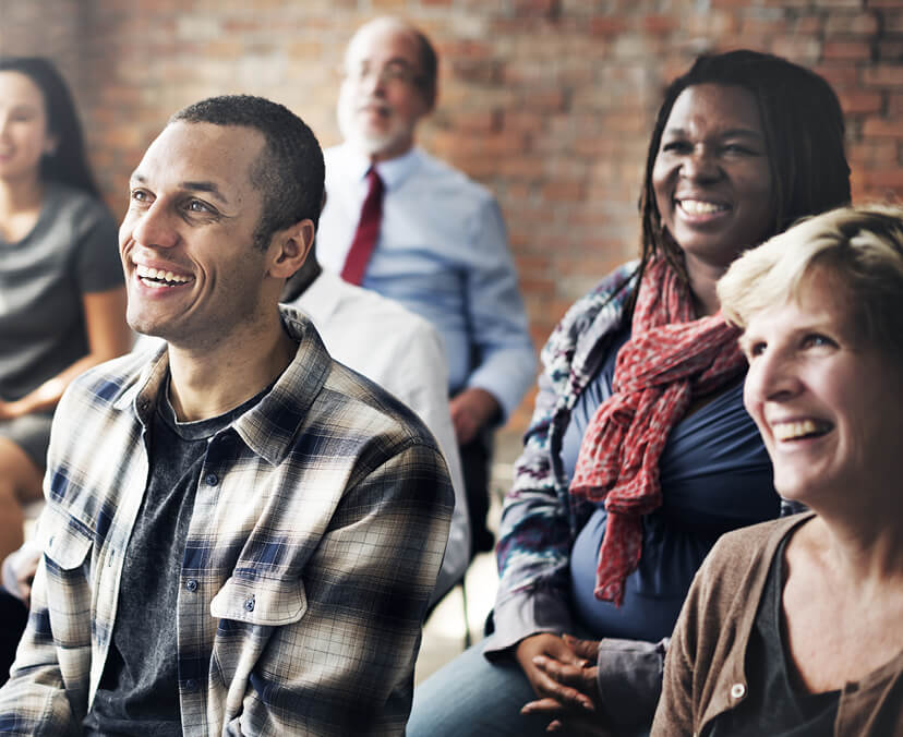 Smiling group of students looking ahead