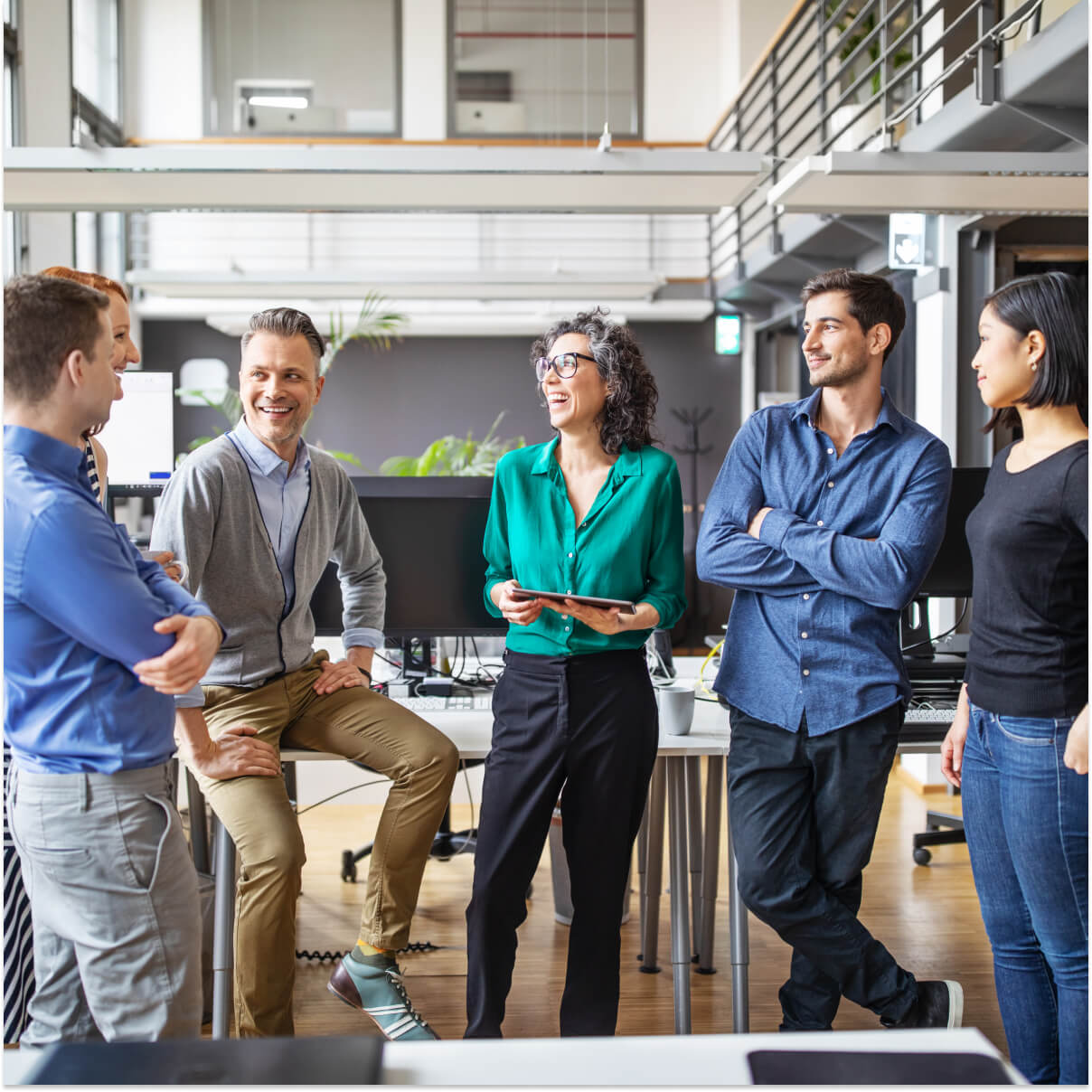Six people discussing with each other