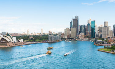 Sydney city view with opera house and ferries on campus information session
