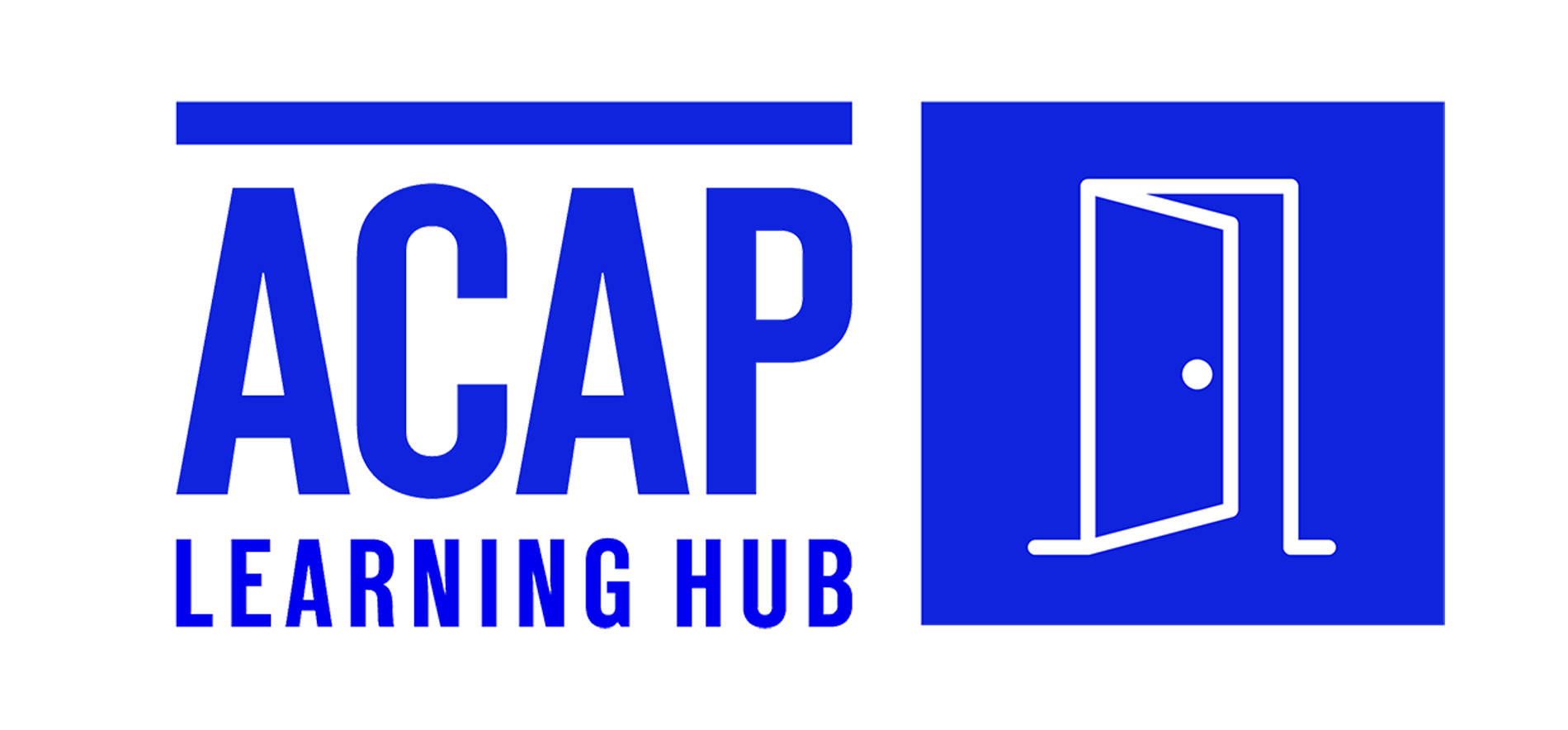 ACAP LEARNING HUB Logo with open door icon. Text reads ACAP Learning Hub