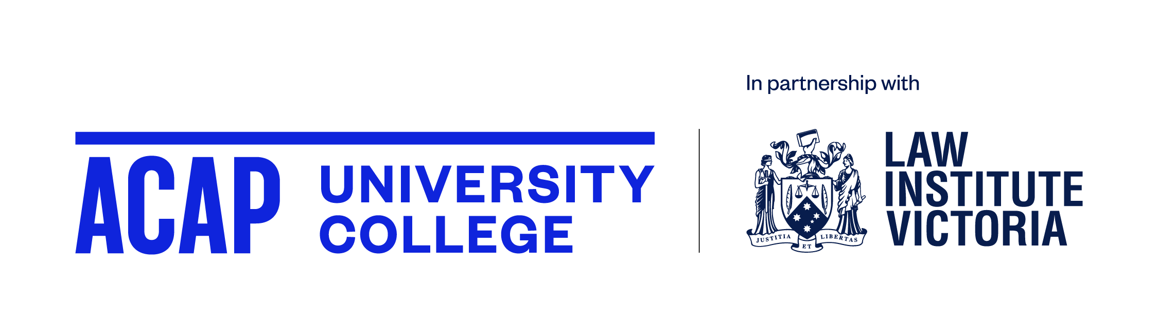 Graphic with ACAP University College logo and Law Institute of Victoria logo